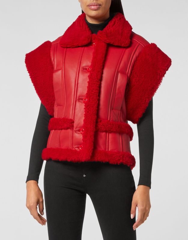 Philipp Plein - Jassen - Rood - Mouwloos - Schapenvachtleer