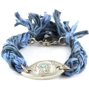 Ettika - Armband met zwarte en blauw linten en zilverkleurig oog