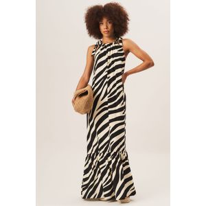 Maxi-jurk met zebraprint en gestrikte schouder