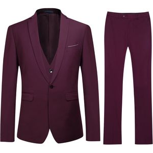 3-delig slim fit klassiek kastanjebruin pak donkerrood