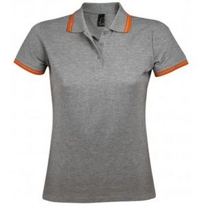 SOLS Dames/dames Pasadena getipt korte mouw Pique Polo Shirt (Grijze mergel/oranje)