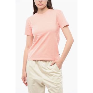 Monochroom katoenen T-shirt met ronde hals in roze