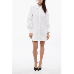 Off White - Overhemdjurk - Wit - 100% Katoen - Puntige Kraag - Geplooide Onderkant