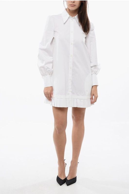 Off White - Overhemdjurk - Wit - 100% Katoen - Puntige Kraag - Geplooide Onderkant