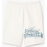 Heren Lacoste Katoenen Graphic Fleece Korte Broek in Crème