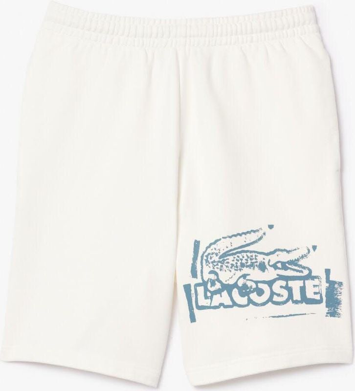 Heren Lacoste Katoenen Graphic Fleece Korte Broek in Crème