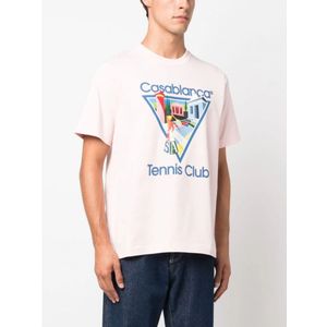 Casablanca Tennis Club Katoenen T-shirt Met Grafische Print Roze - Maat XL