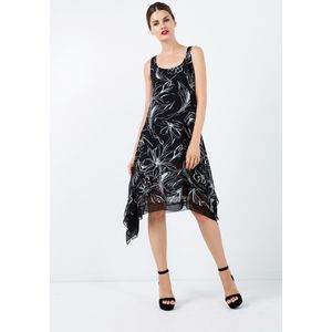 A-lijn Jurk - Mouwloos - Zomerjurk - Geweven Chiffon-Crepe Stof - Zwart Netstof