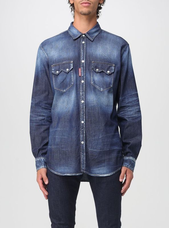 Dsquared2, Heren, Overhemden, Blauw, Maat: 2XL Denim,
