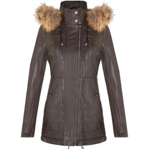 Northam - Dames Slim Fit Leren Parka - Met Capuchon - Zwart