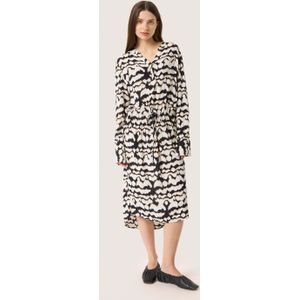 Soaked in Luxury - Zig Zag Print Jurk - Beigekleurig - V-Hals - Dames