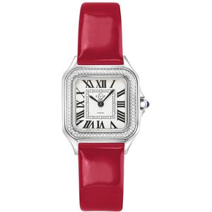 GV2 Milan Women's Silver Dial Bright Red lederen band horloge