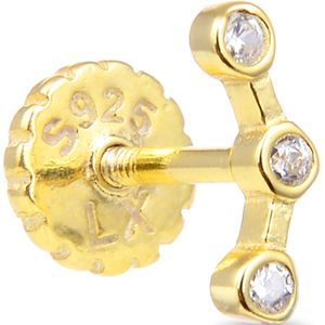 Luxe - Piercing - 925 Sterling Zilver - Glanzende Zirkonia - 18 Karaat Geelgouden Afwerking