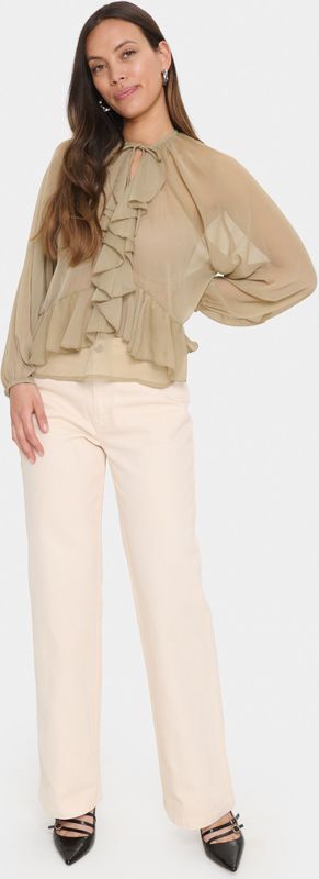 SAINT TROPEZ - Blouse 'Jacelyn' - Donkerbeige - Wijde Blouse - Lange Mouw