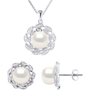 Versiering ketting en oorbellen FLOWER Zoet Water Beads White 9-10 mm 925