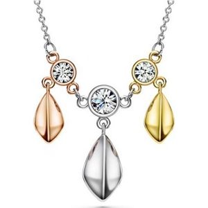 Swarovski - Gerodineerde ketting met 3 kleuren goud en witte Swarovski Elements-kristallen