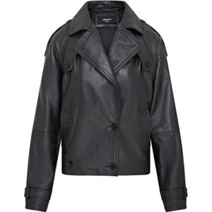 Dames - Bruine - Canberra - Leren Trenchcoat - Cropped - Oversized