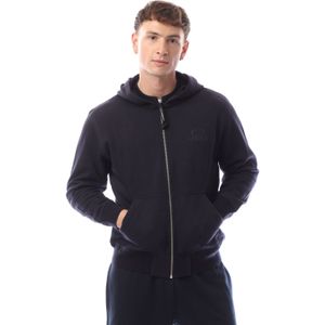 Heren-C.P. Company Diagonal Raised Fleece Logo Full-Zip Hoodie in Navy