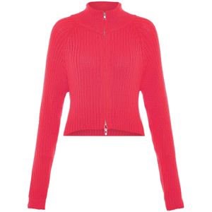 MYMO - Gebreid Vest - Donkerroze - Slanke Pasvorm - Lange Mouw