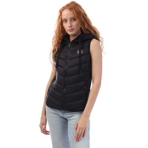 Dames DKNY Puffervest met capuchon en trekkoord met logo in zwart
