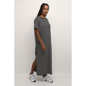 Blue Heart - Jurk - Regular Fit - Zwart/Wit - Lange Lengte - Korte Mouwen