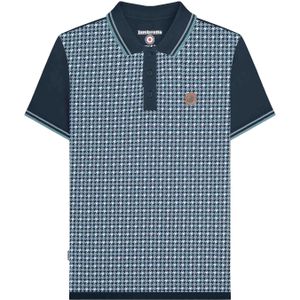 Lambretta Heren SS25 Houndstooth Big & Tall Poloshirt (Marineblauw)