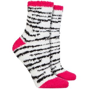 Wildfeet - Dames 2 Paar Lounge Sokken in Geschenkdoos | Warm Fleece Slaap Sokken - Zebra -print