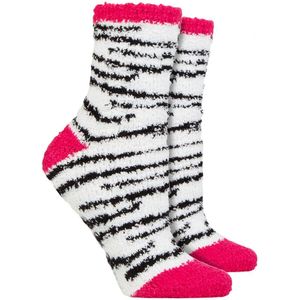 Wildfeet - Dames 2 Paar Lounge Sokken in Geschenkdoos | Warm Fleece Slaap Sokken - Zebra -print