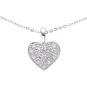 9kt witgouden pave set diamanten harthanger en 18 inch ketting