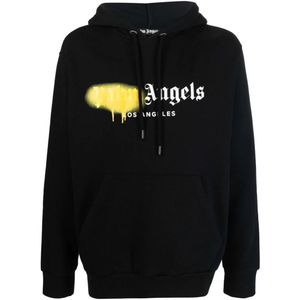 Palm Angels Los Angeles gele spray logo-print hoodie zwart