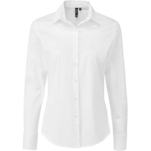 Premier Dames/Dames Popeline Stretch Shirt Met Lange Mouwen (Wit)