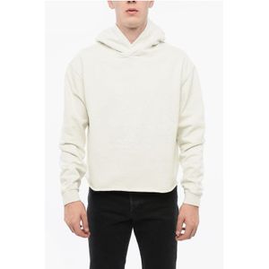 MM1 Geborstelde katoenen hoodie met geborduurd logo in het wit