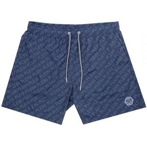 Philipp Plein Marineblauwe Zwemshort Met Repetitief Logo - Maat XL