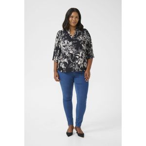 Blouse met korte mouwen A-shape Black/White Painted Flower floral