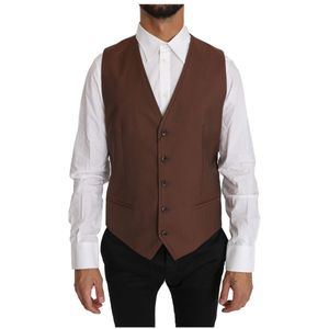 Dolce & Gabbana Bruine Wollen Zijden Waistcoat Vest Voor Heren - Maat L