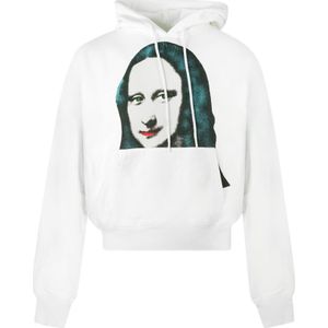 Gebroken witte Mona Lisa print logo witte hoodie