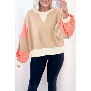 Kleurblok Wafelgebreide Mouwen Top
