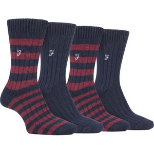 4 Paar Bamboe Gestreepte Boot Sokken | Farah | Designer Geborduurde Sokken voor de Zomer - Marineblauw / Bessen