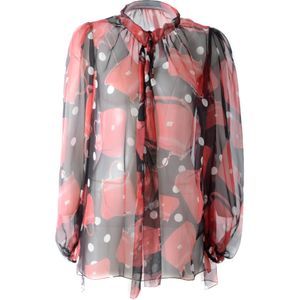 Dolce & Gabbana - Blouse - Zwart - Handtasprint - 100% Zijde - Lange Mouwen