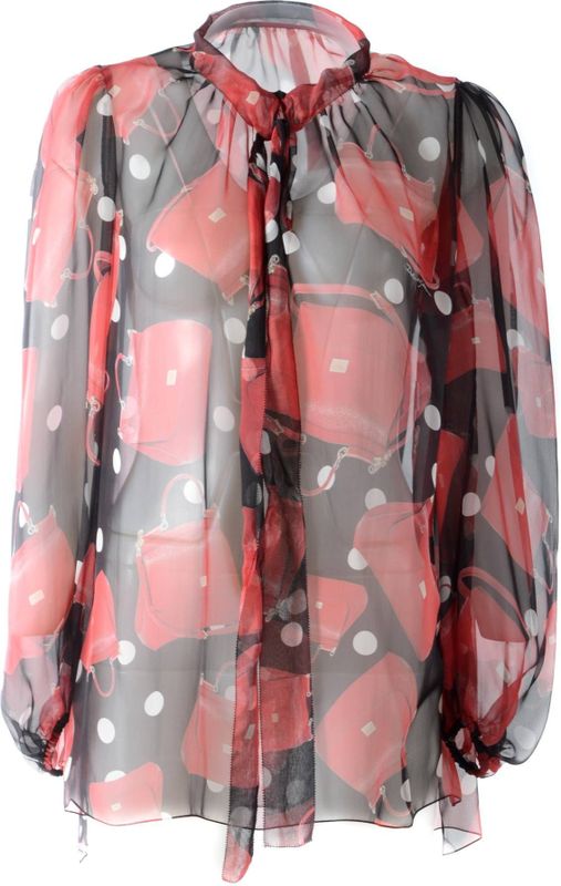 Dolce & Gabbana - Blouse - Zwart - Handtasprint - 100% Zijde - Lange Mouwen