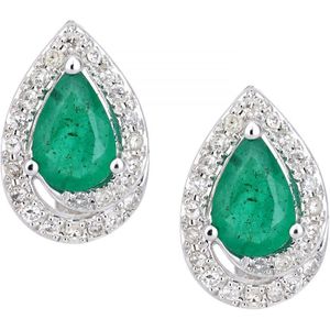 9ct witgouden diamanten en smaragdgroene traanoorknopjes