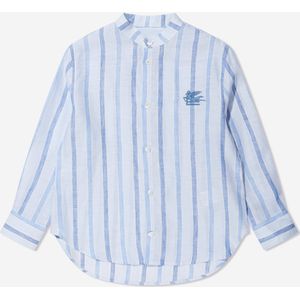 Etro Jongens Gestreepte Linnen Overhemden in Blauw