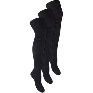 Steven - Dames 3 Paar Over Knie Wol Sokken | Multipack Vrouwen Lange Sokken - Zwart