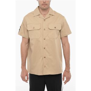 Kort mouwloos Sahara-overhemd met dubbele borstzak in beige