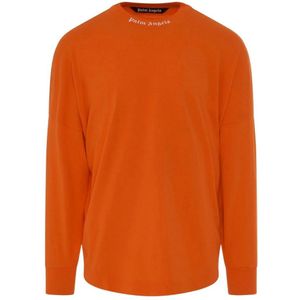 Palm Angels Heren Klassiek Logo T-shirt met lange mouwen (Oranje)