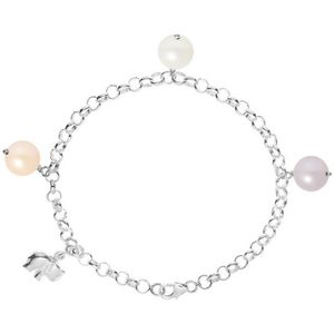 925 zilveren armband met olifantje en witte, perzikkleurige en lavendelkleurige zoetwaterparels