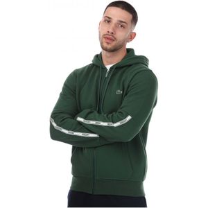 Lacoste fleece hoodie met merkstrepen en rits voor heren, groen