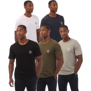 Jack And Jones Heren Label T-shirt (Set van 5) (Marine/Wit/Zwart/Grijs/Kaki Groen)