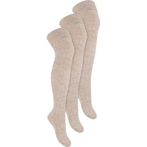 Steven - Dames 3 Paar Over Knie Wol Sokken | Multipack Vrouwen Lange Sokken - Beige