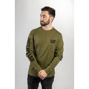 Caterpillar Merkenbanner Lange Mouwen Katoenen Groene T-Shirt voor Mannen